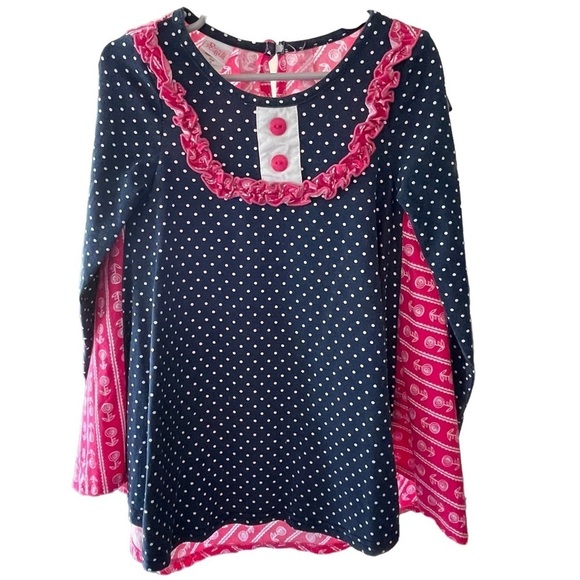 RICRAC & Ruffles Pink and Navy Blue Mixed Print Girl's Dress Size 6 - Picture 1 of 7